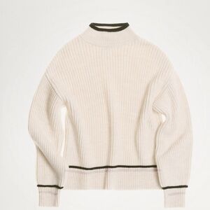 MANGO NWOT Perkins neck, oatmeal sweater with black detail, size small